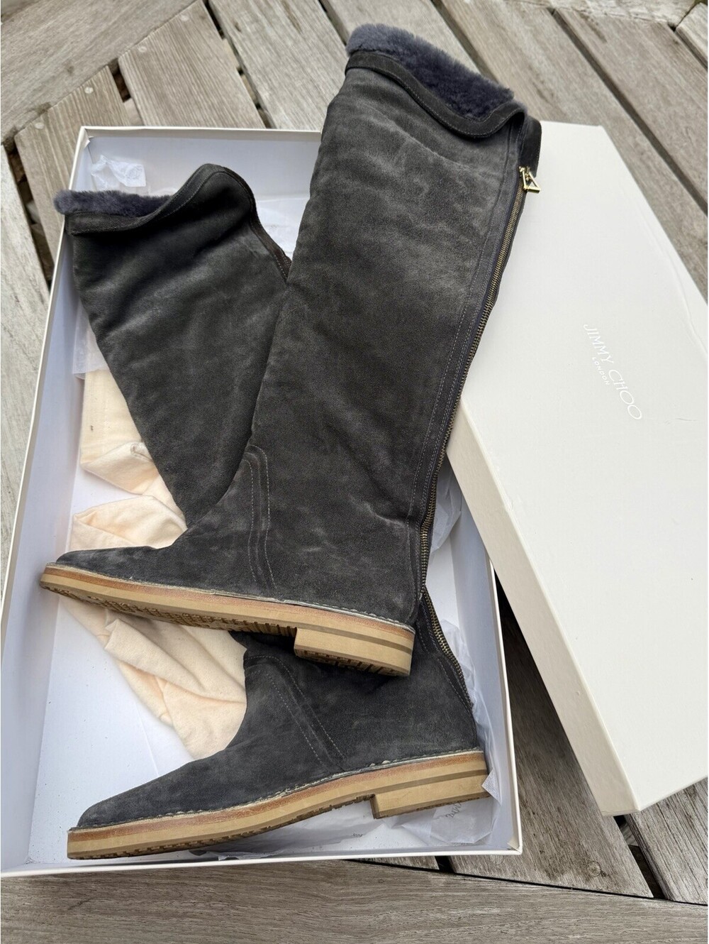 Jimmy Choo Women's Tall Suede Gray Boots 8 US Made in Italy Org. $995